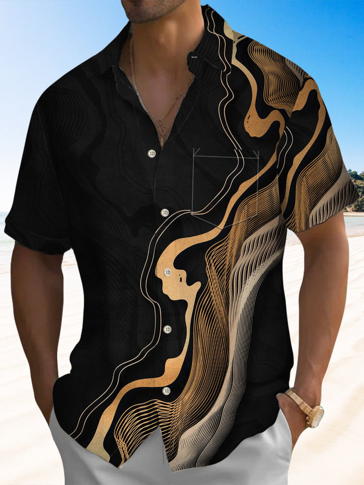 Alohadaddy® Casual Abstract Texture Art Print Chest Pocket Men Short Sleeve Shirt Big &amp; Tall
