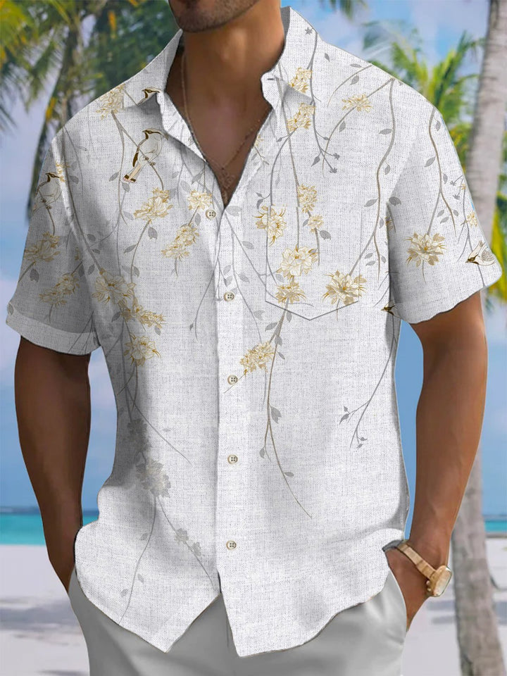 Alohadaddy® Casual Floral Art Print Chest Pocket Men&