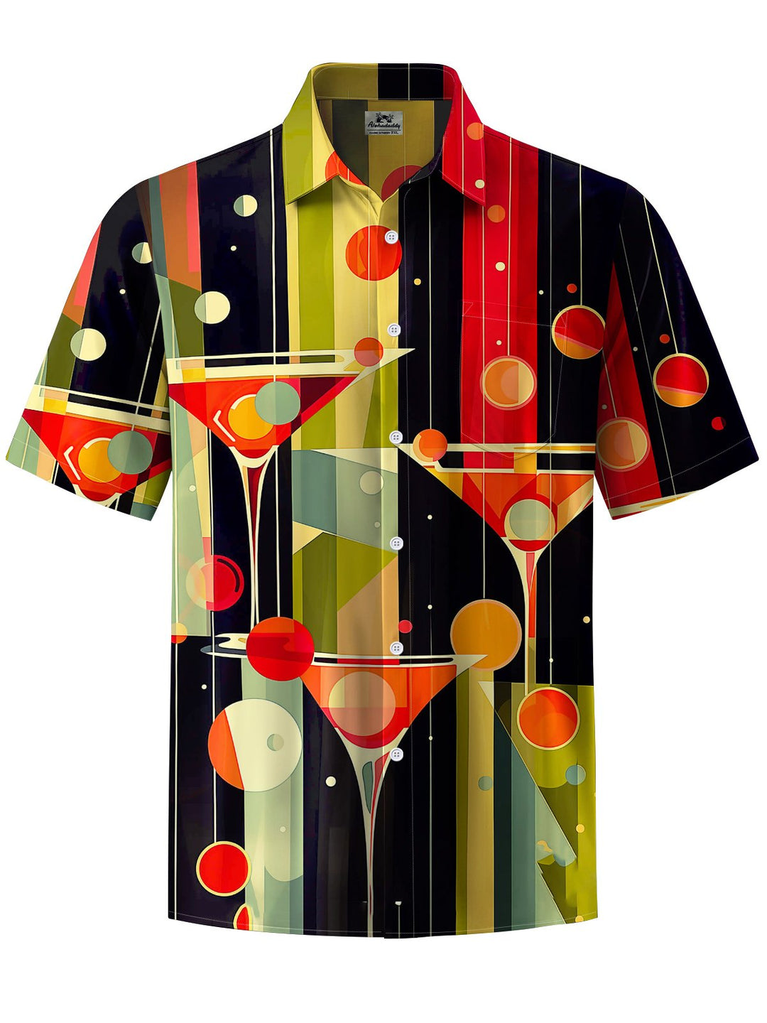 Alohadaddy® Vintage Cocktail Art Print Chest Pocket Moisture-Wicking Men&