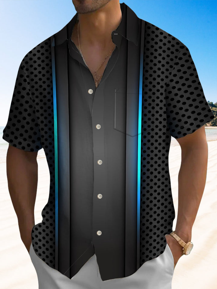 Alohadaddy® Casual Stripe Punk Art Print Chest Pocket Men&