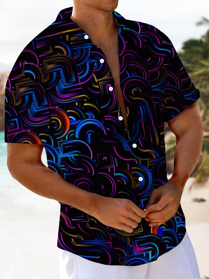 Alohadaddy® Casual Geometric Art Print Chest Pocket Men&
