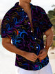 Alohadaddy® Casual Geometric Art Print Chest Pocket Men's Short Sleeve Shirt Big & Tall