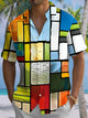 Alohadaddy® Vintage Geometric Art Print Chest Pocket Men's Short Sleeve Shirt Big & Tall