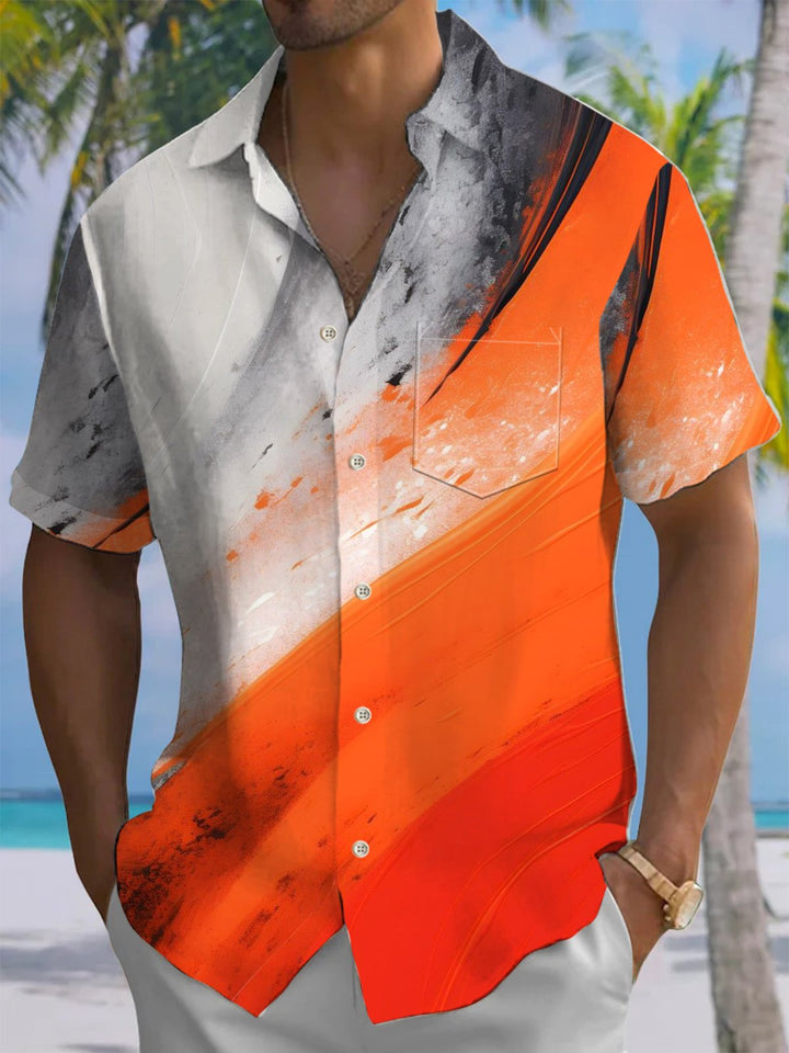Alohadaddy® Vintage Casual Ombre Art Print Chest Pocket Men&