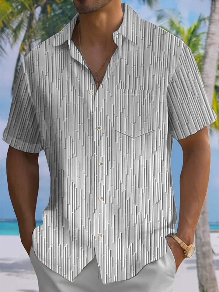 Alohadaddy® Casual Stripe Art Print Chest Pocket Men&