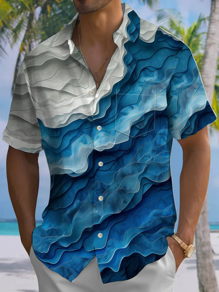 Alohadaddy® Casual Ombre Wave Print Art Chest Pocket Men&