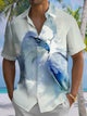 Alohadaddy® Casual Eagle Watercolor Art Print Chest Pocket Men's Stretch Short Sleeve Shirt Big & Tall