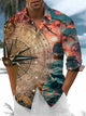 Alohadaddy® Vintage Nautical Compass Print with Chest Pocket for Men's Stretch Long Sleeve Shirt Big & Tall