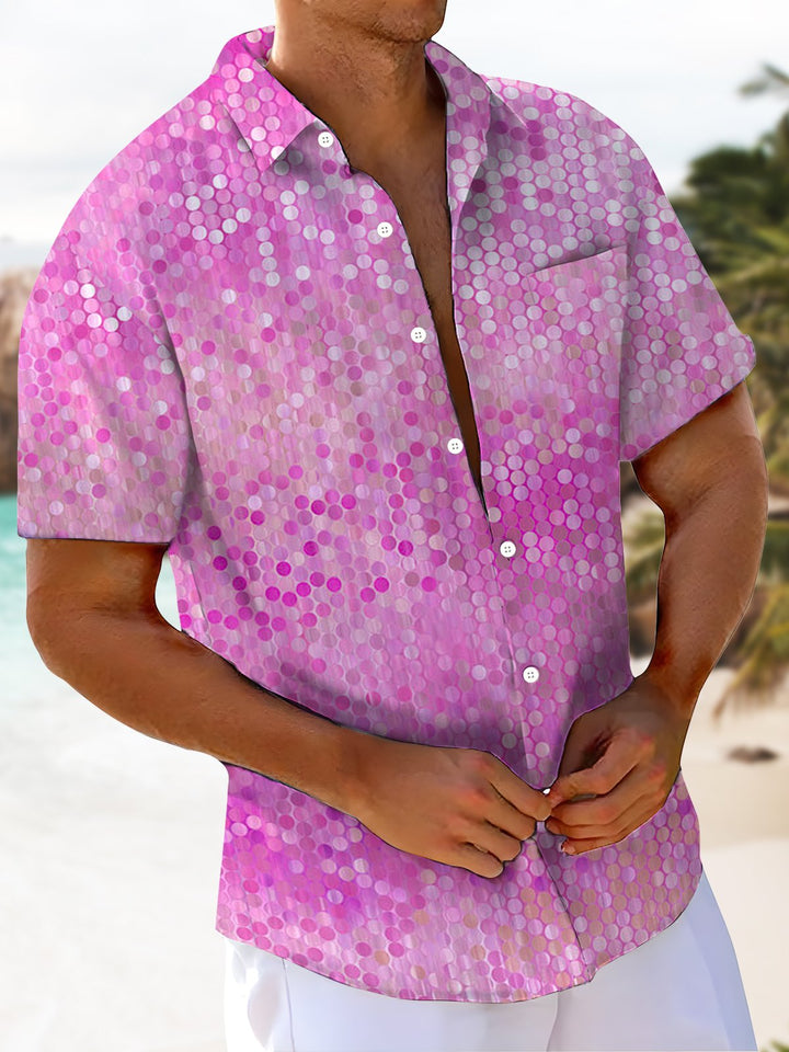 Alohadaddy® Casual Geometric Gradient Art Print Chest Pocket Stretch Men&