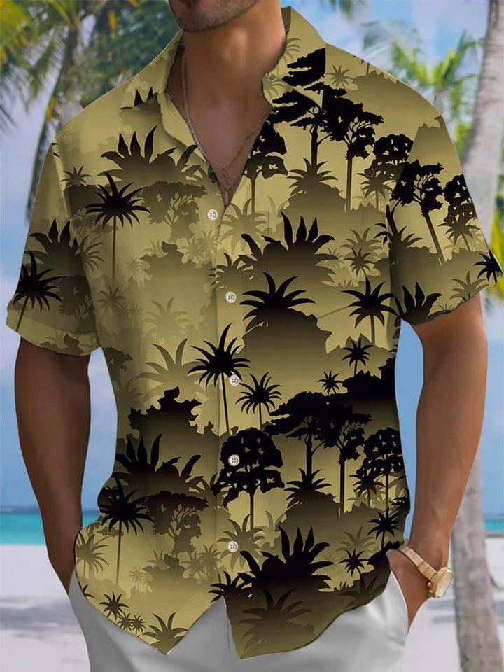 Alohadaddy® Vintage Tropical Plants Coconut Tree Art Print Chest Pocket Stretch Men&