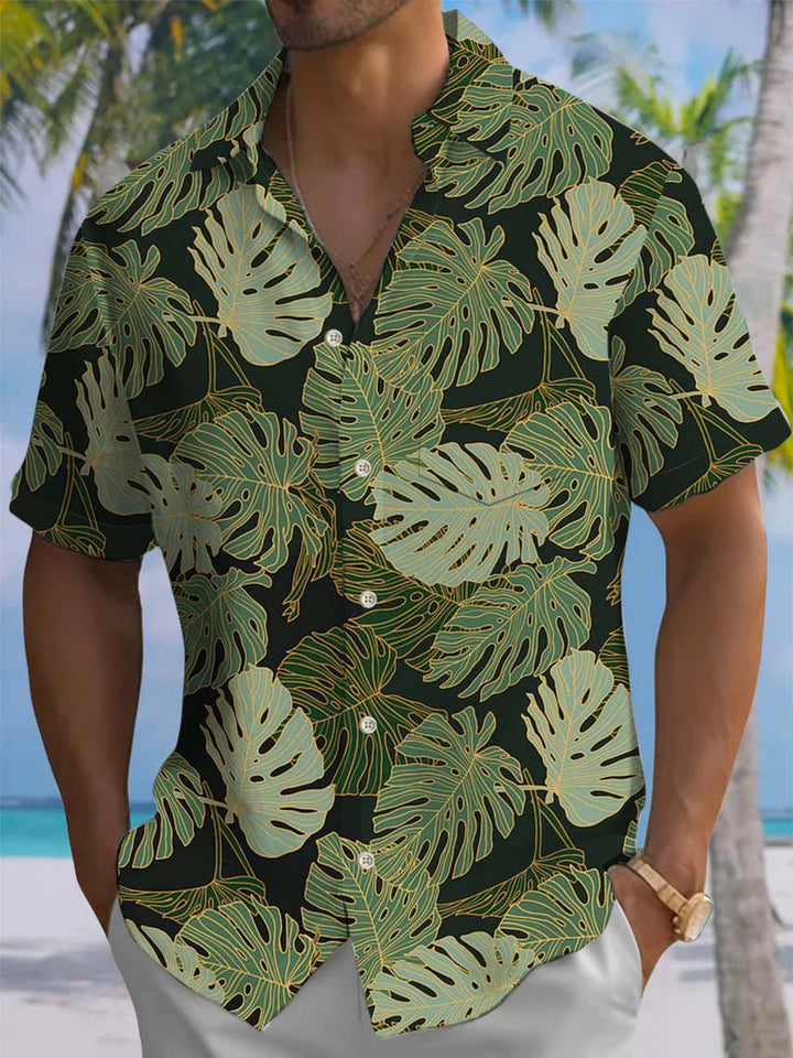 Alohadaddy® Hawaiian Palm Leaf Art Print Chest Pocket Men&