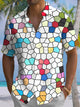 Alohadaddy® Casual Geometric Art Print Pocket Stretch Men's Short Sleeve Shirt Big & Tall