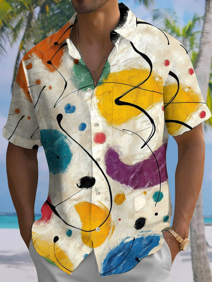 Alohadaddy® Retro Abstract Print Art Elastic Pocket Button Men&