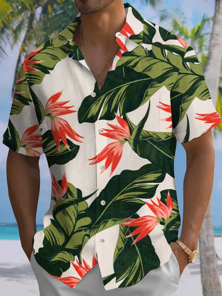 Alohadaddy® Vintage Floral Botanical Print Pocket Button Stretch Men&