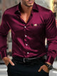 Alohadaddy® Casual Letter Logo Print Glossy Elastic Button Men's Long Sleeve Shirt Big & Tall