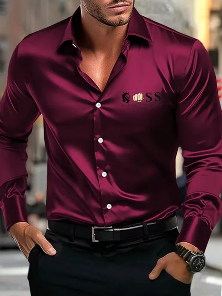Alohadaddy® Casual Letter Logo Print Glossy Elastic Button Men&