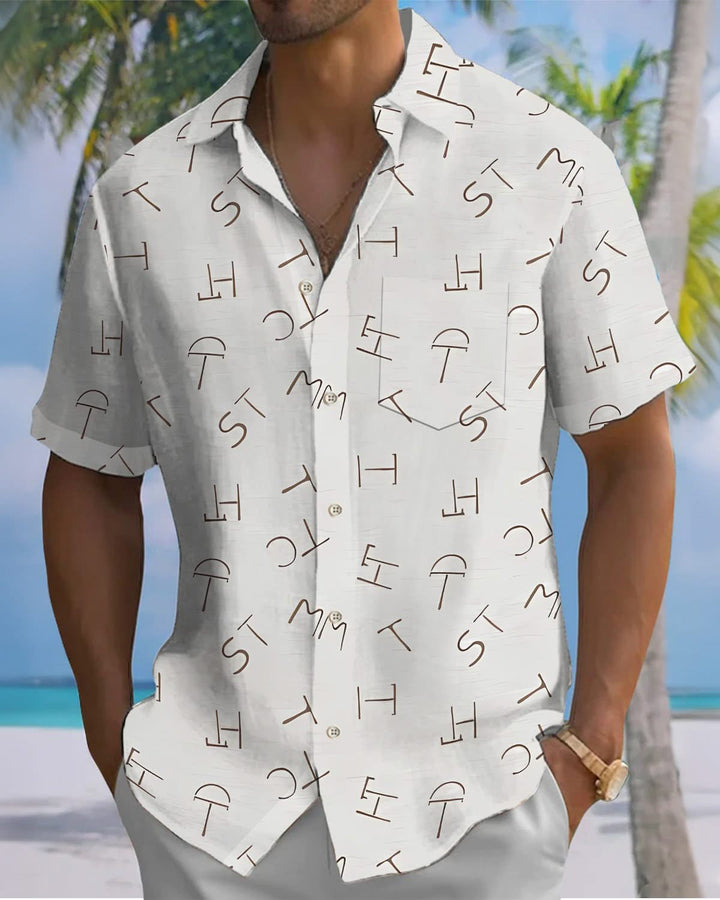 Alohadaddy® Casual Letter Print Art Pocket Buttons Elastic Men&