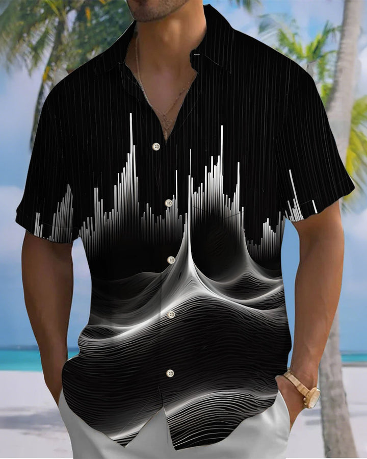 Alohadaddy® Casual Geometric Musical Note Print Art Pocket Button Stretch Men&
