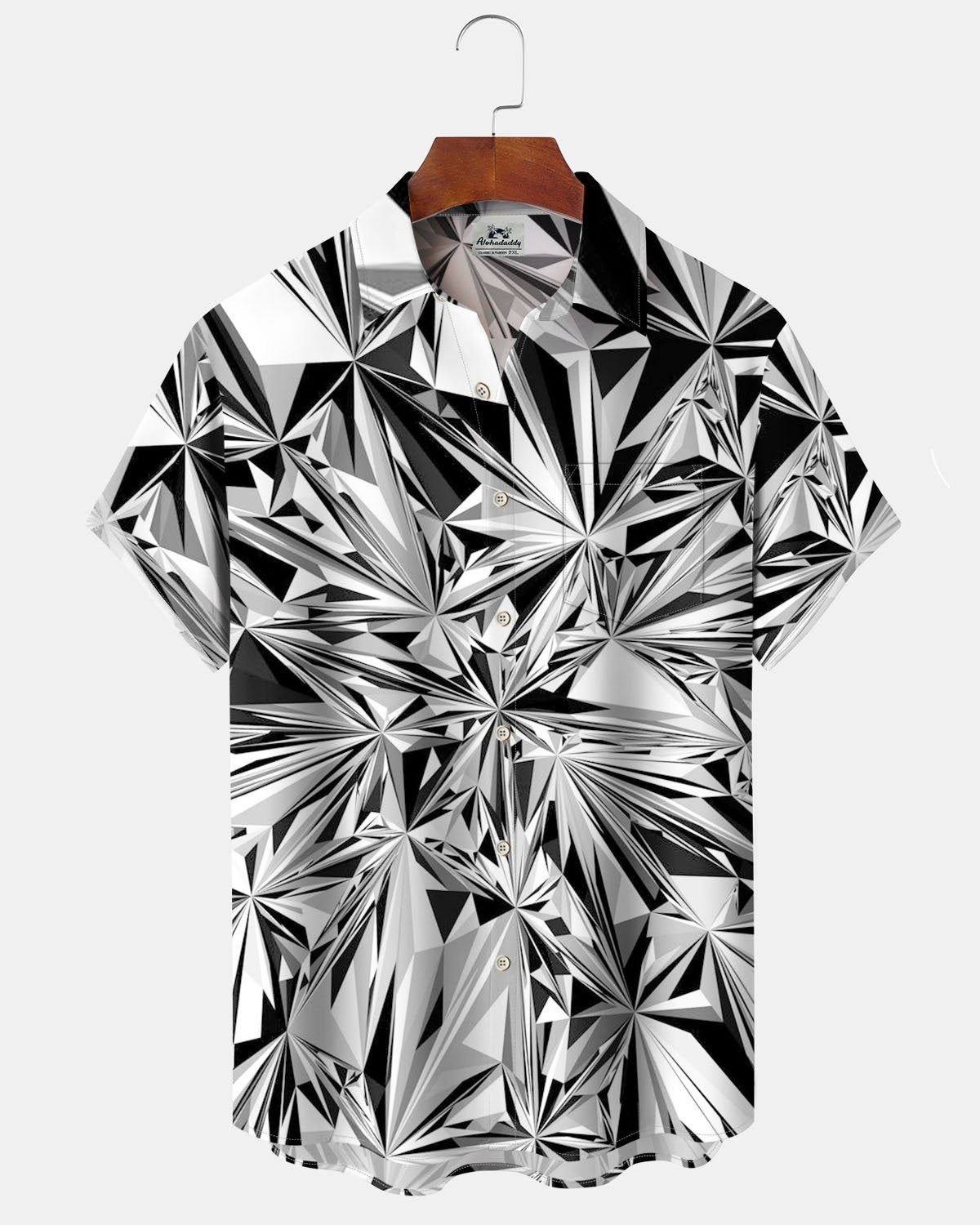 Alohadaddy® Valentine's Day Diamond Print Art Pocket Elastic Button Men's Short Sleeve Shirt Big & Tall