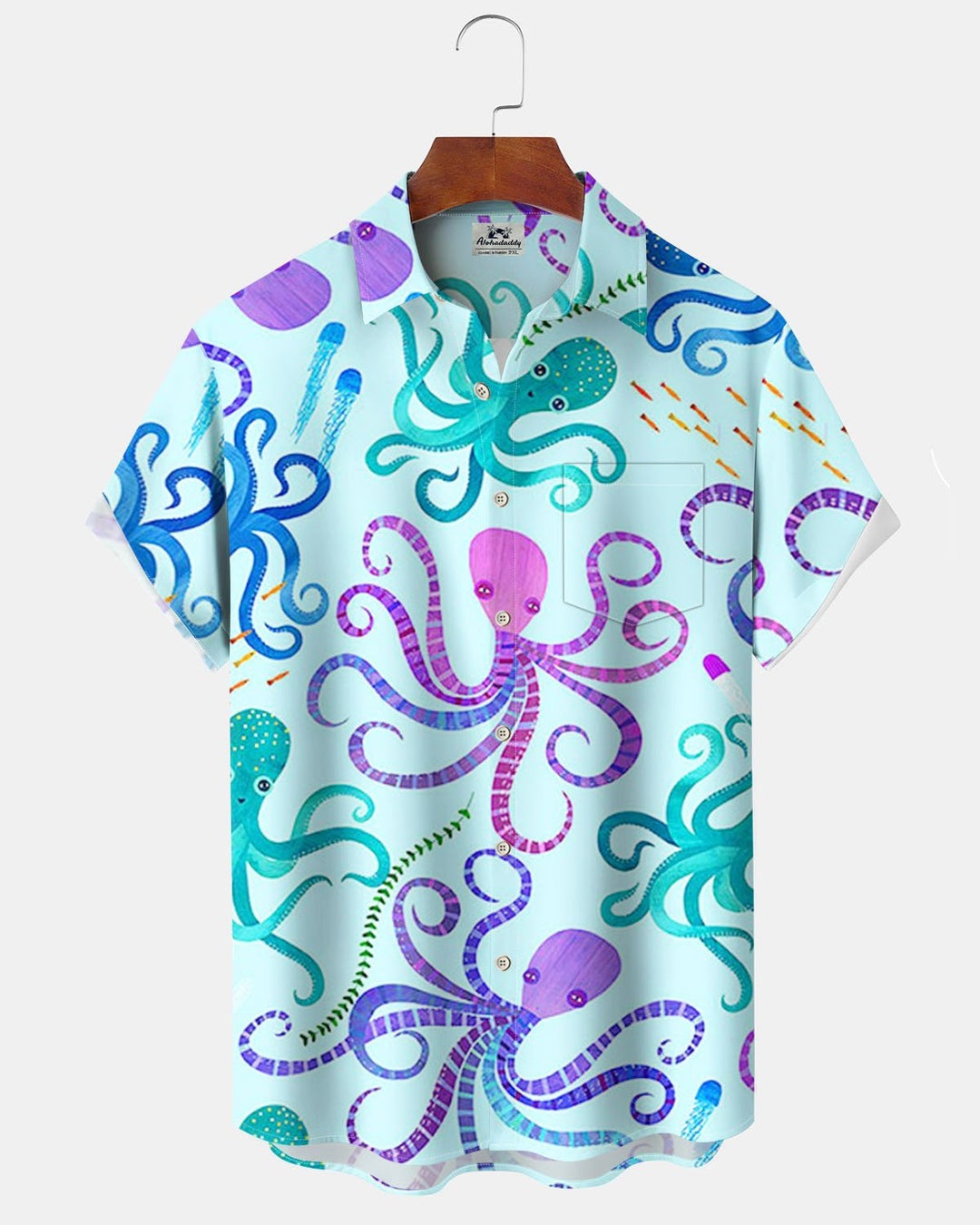 Alohadaddy® Hawaiian Cartoon Octopus Print Art Button-Down Cardigan Pocket Men&
