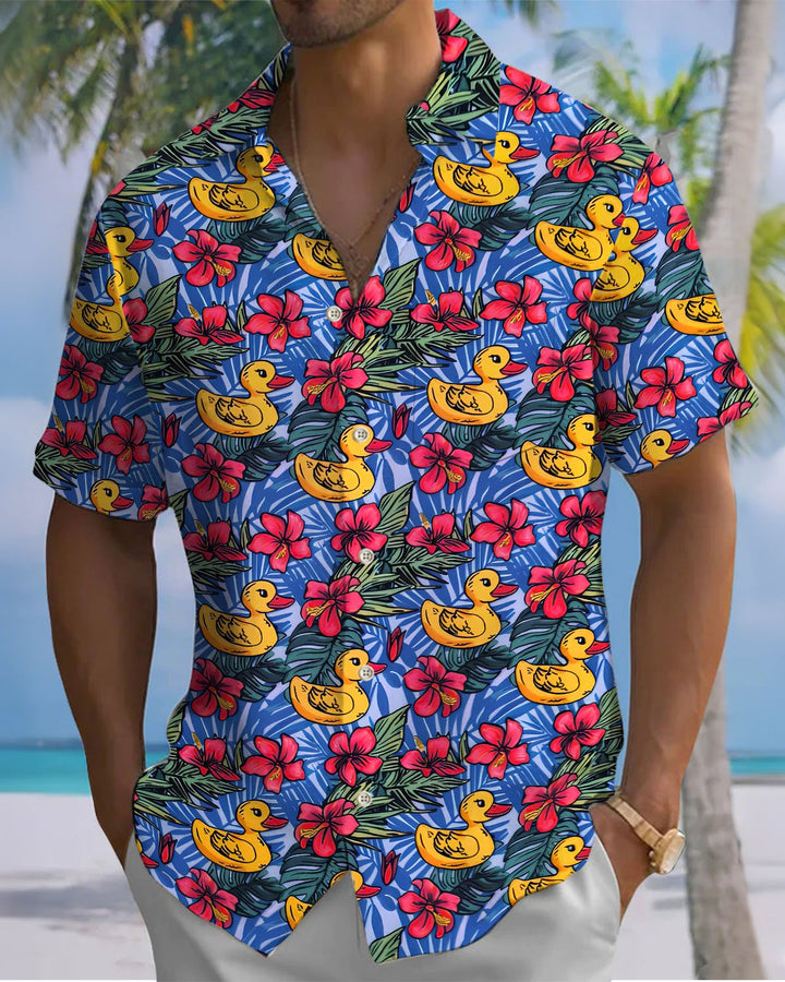 Alohadaddy® Casual Floral Duck Print Art, Button Pocket Cardigan Men&