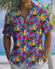 Alohadaddy® Casual Floral Duck Print Art, Button Pocket Cardigan Men's Short Sleeve Shirt Big & Tall