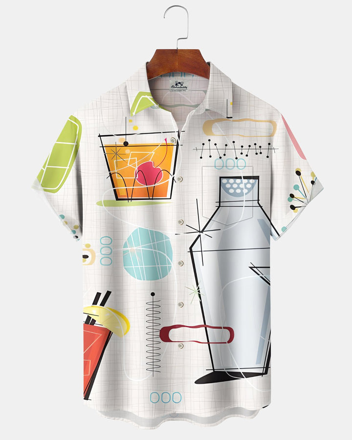 Alohadaddy® Casual Cocktail Set Geometric Print Art Button Pockets Cardigan Men&
