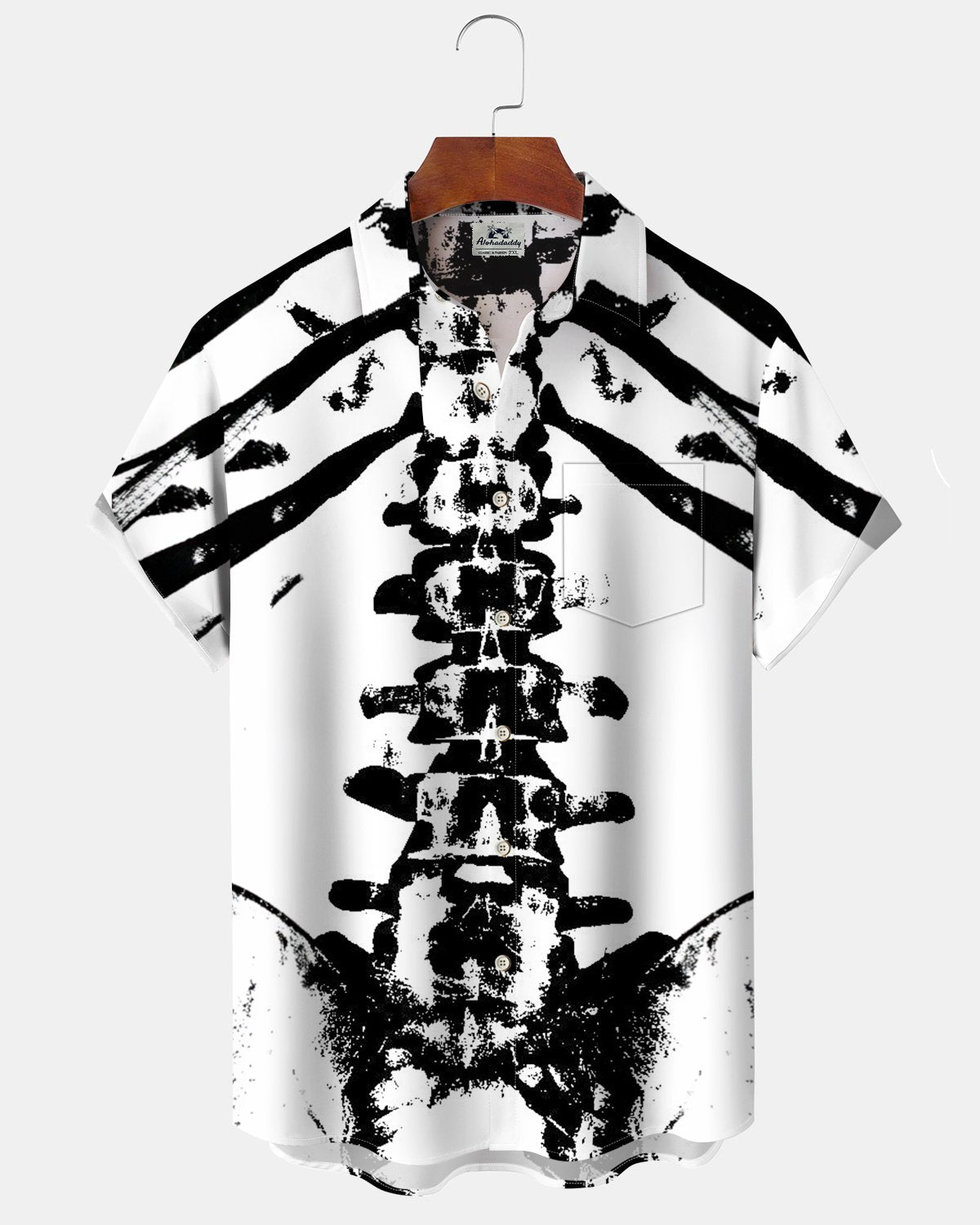 Alohadaddy® Casual Abstract Spinal Skeleton Print Art Button Pocket Cardigan Men's Short Sleeve Shirt Big & Tall