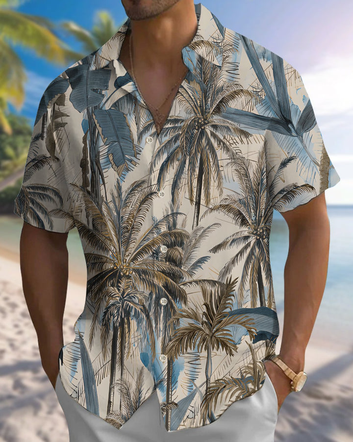 Alohadaddy® Hawaiian Palm Tree Print Art Button Pocket Cardigan Men&