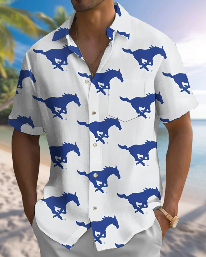 Alohadaddy® Casual Horse Print Art Button Pocket Cardigan Men&