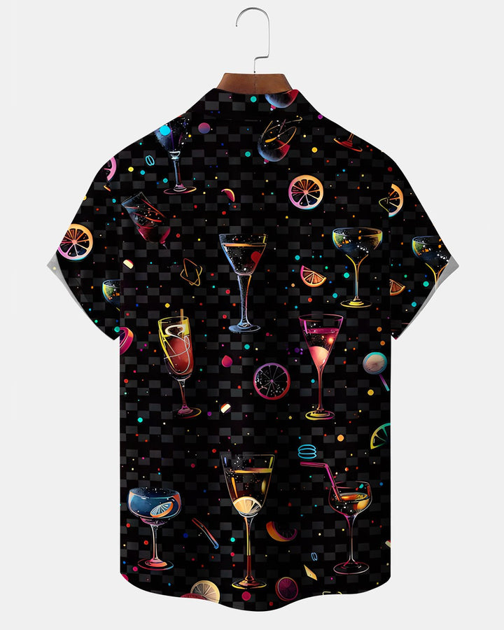 Alohadaddy® Casual Wine Glass Print Art Button Pocket Cardigan Men&
