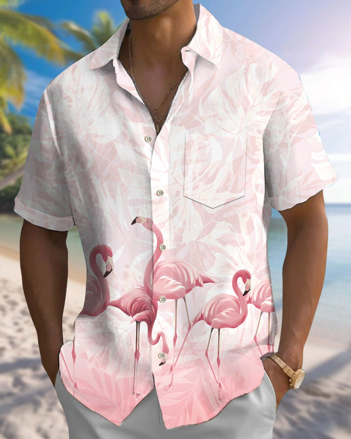 Alohadaddy® Hawaiian Flamingo Print Art Button Pocket Cardigan Men&
