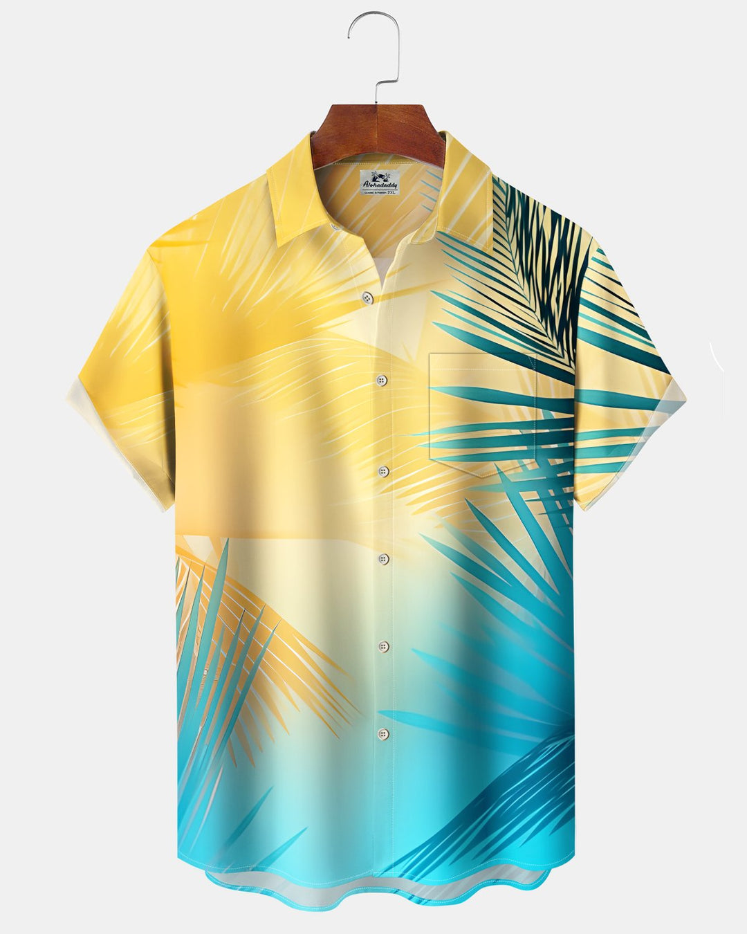 Alohadaddy® Hawaiian Palm Leaf Print Art Button Pocket Cardigan Men&