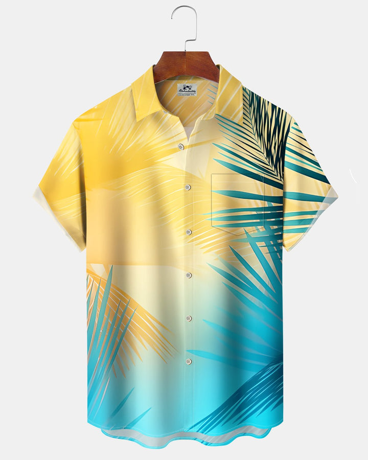 Alohadaddy® Hawaiian Palm Leaf Print Art Button Pocket Cardigan Men&