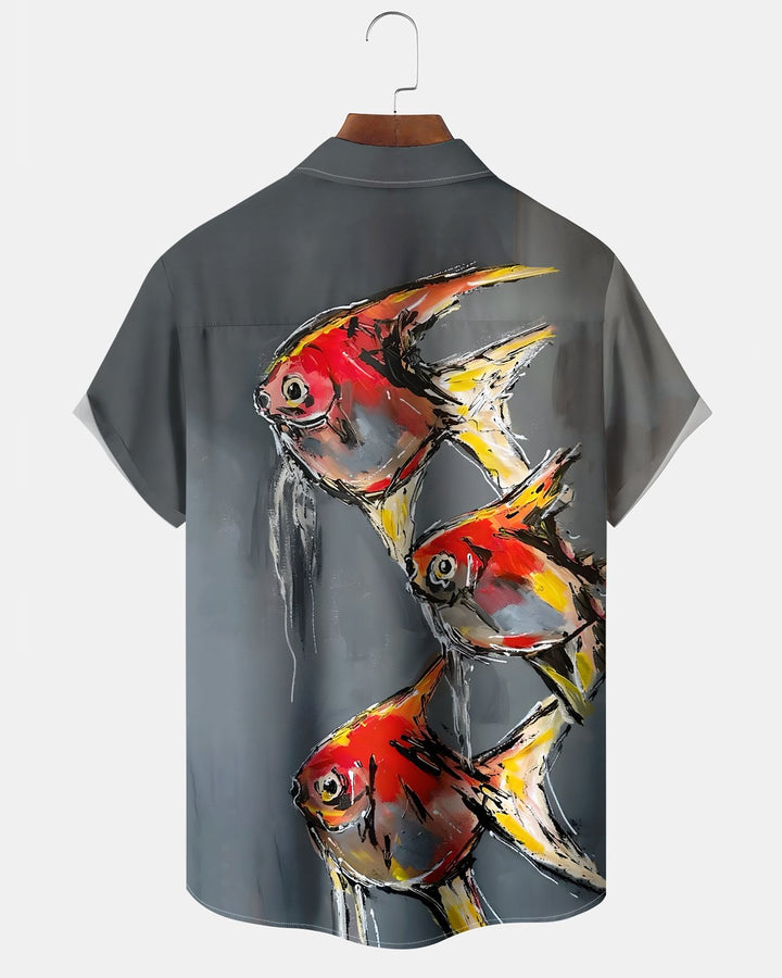 Alohadaddy® Casual Fish Print Art Button Pocket Cardigan Men&