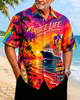 Alohadaddy® Hawaiian Palm Tree Print Art Button Pocket Cardigan Men's Short Sleeve Shirt