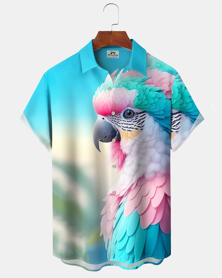 Alohadaddy® Casual Parrot Print Art Button Pocket Cardigan Men&