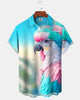 Alohadaddy® Casual Parrot Print Art Button Pocket Cardigan Men's Short Sleeve Shirt