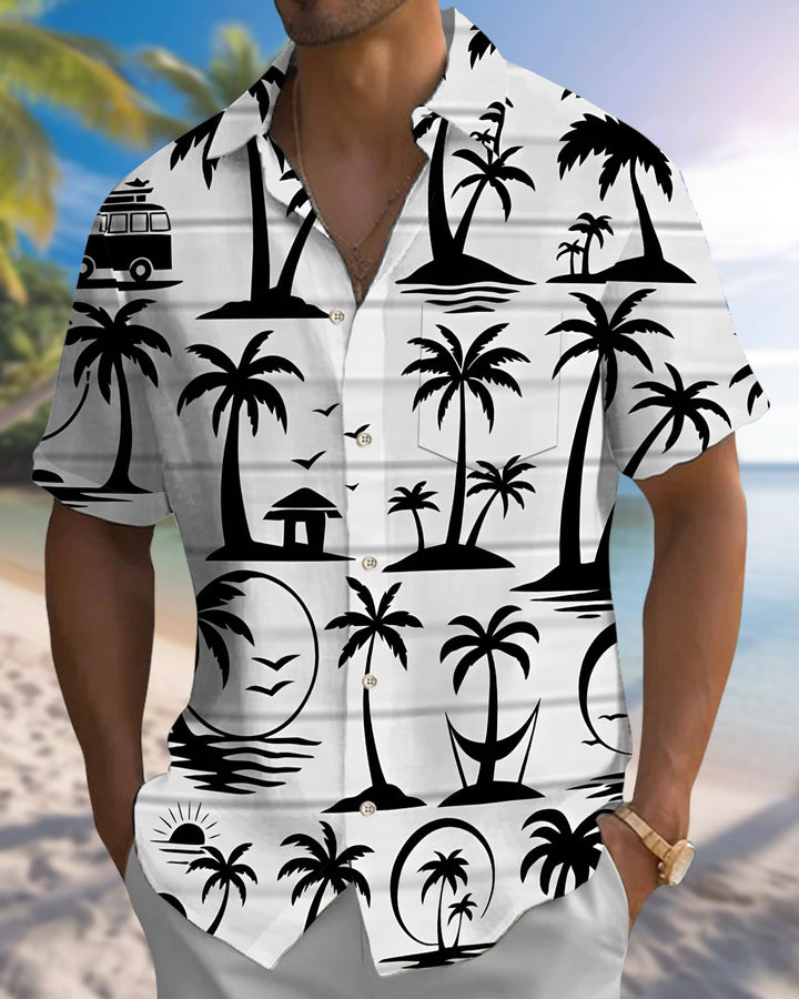 Alohadaddy® Hawaiian Palm Tree Print Art Button Pocket Cardigan Men&