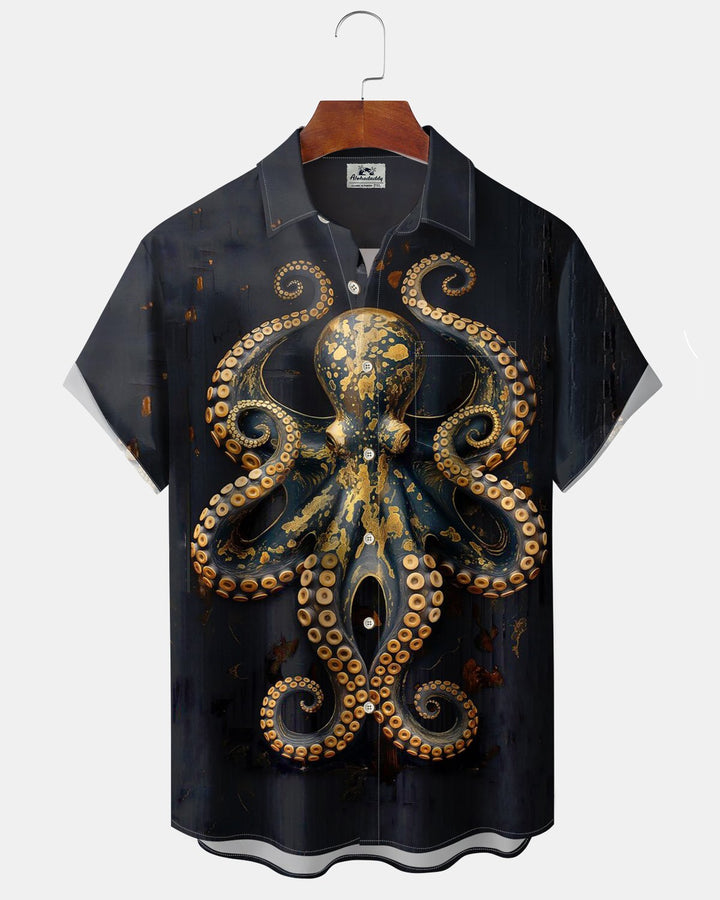 Alohadaddy® Hawaiian Octopus Print Art Button Pocket Cardigan Men&
