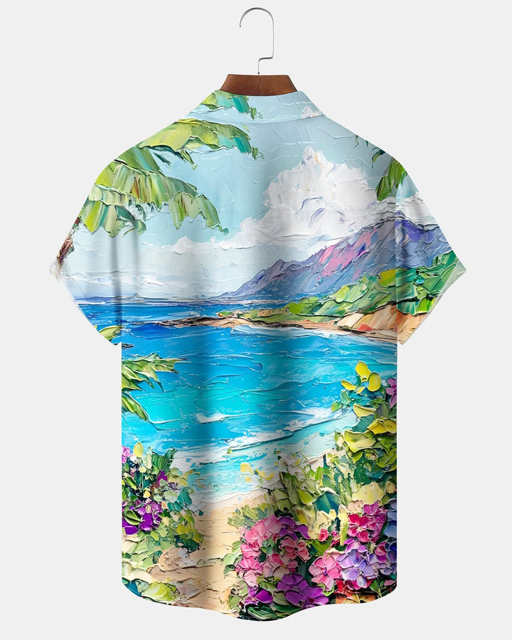 Alohadaddy® Hawaiian Beach Vacation Print Art Button Pocket Cardigan Men&