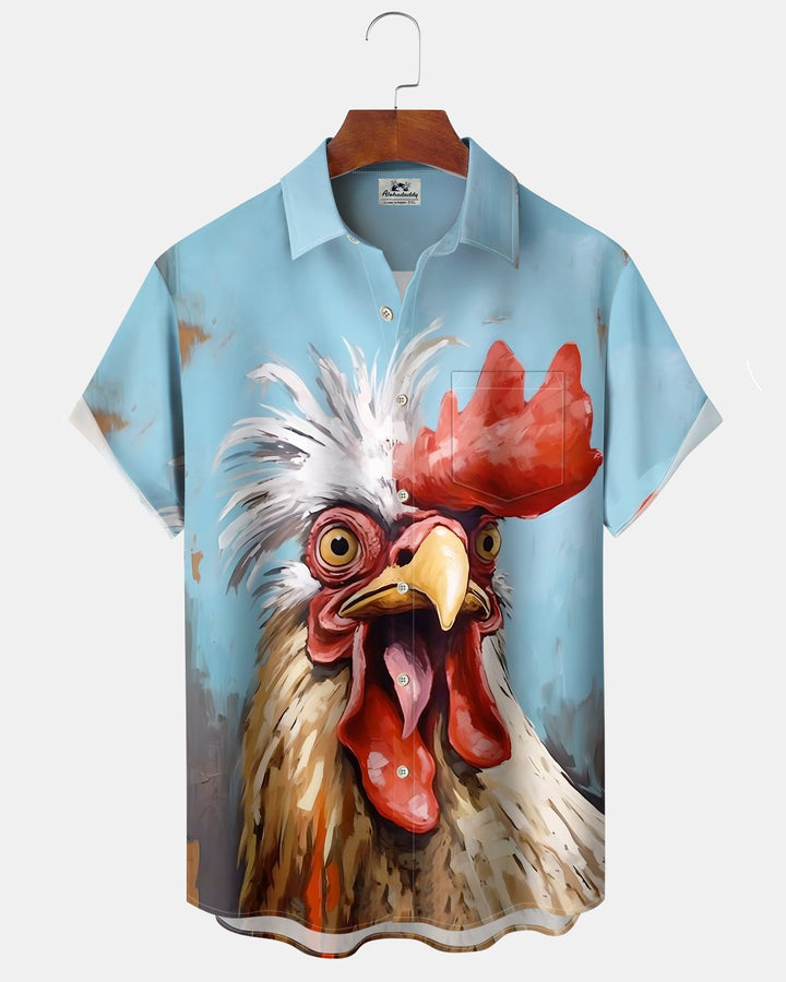 Alohadaddy® Casual Rooster Print Art Button Pocket Cardigan Men&