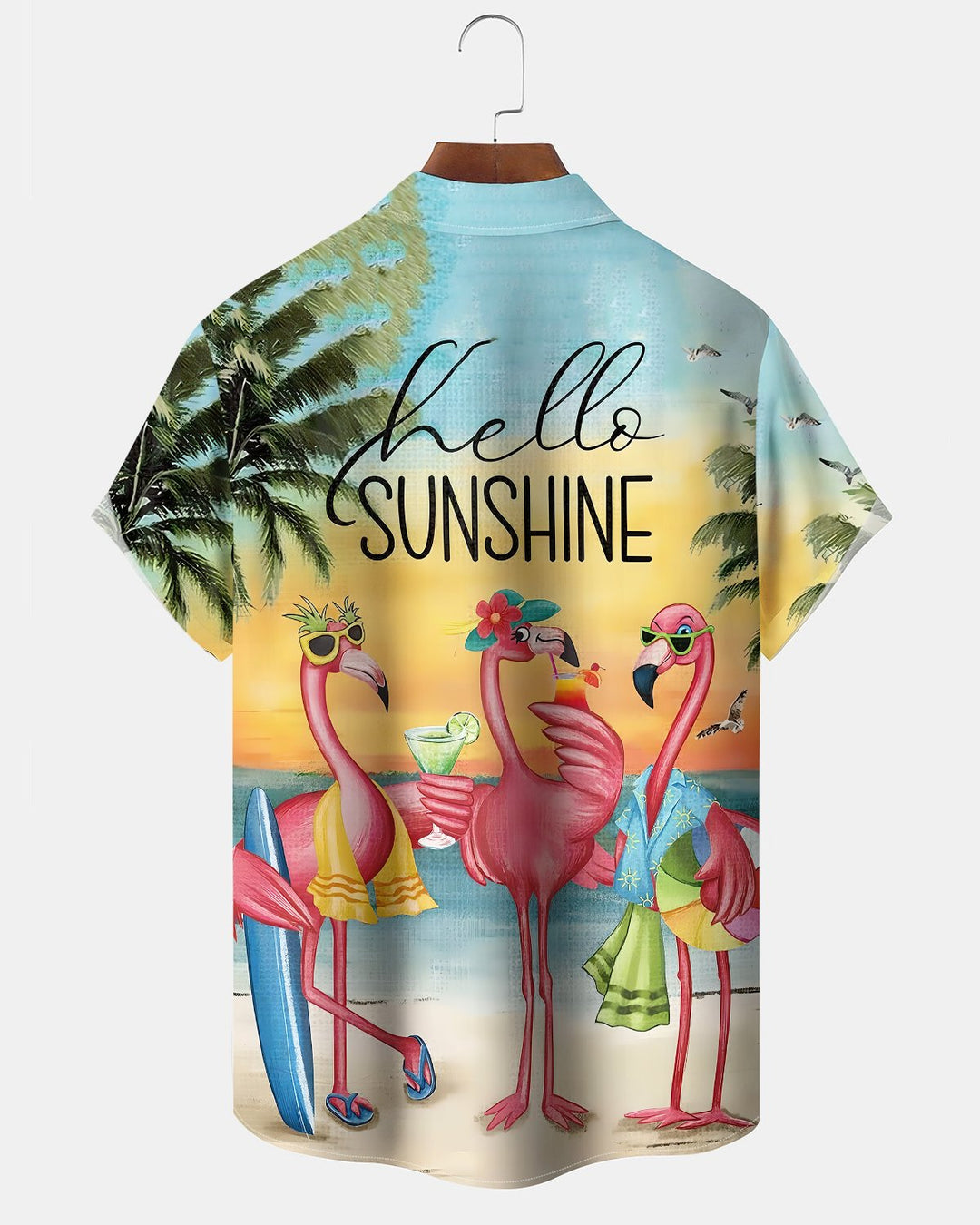 Alohadaddy® Hawaiian Flamingo Print Art Button Pocket Cardigan Men&