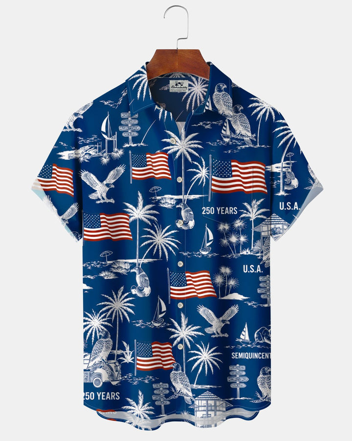 Alohadaddy® Holiday Independence Day Print Art Button Pocket Cardigan Men&