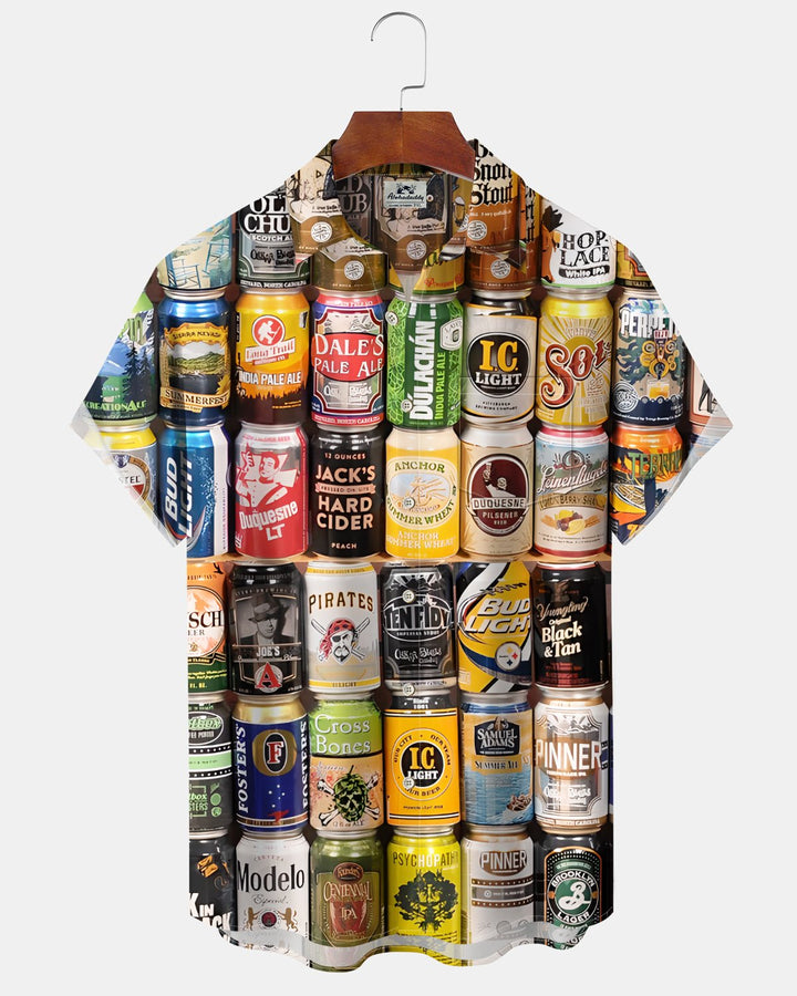 Alohadaddy® Holiday Beer Season Graphic Print Button-Down Pocket Cardigan-Style Men&