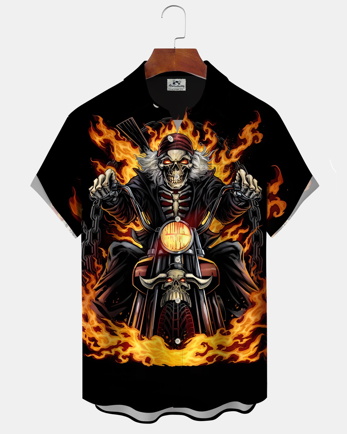 Alohadaddy® Men's Short-Sleeve Button-Down Shirt  Vintage Skull Rider Graphic Print with Pocket