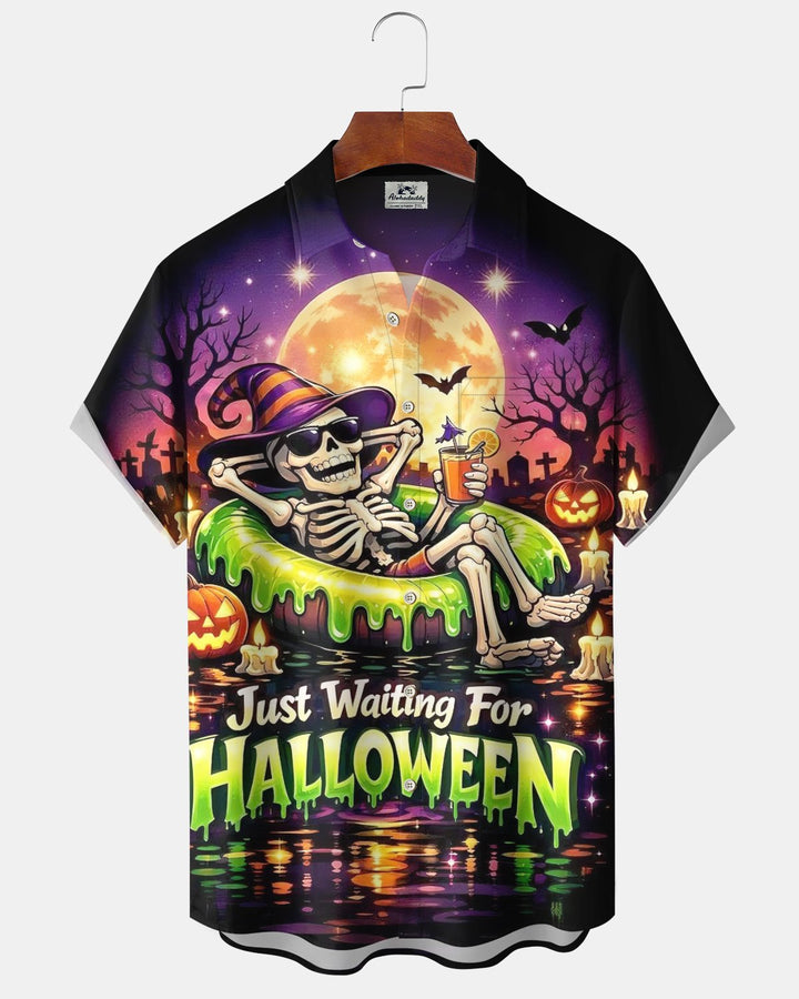 Alohadaddy® Holiday Halloween Graphic Print Button-Down Pocket Cardigan-Style Men&