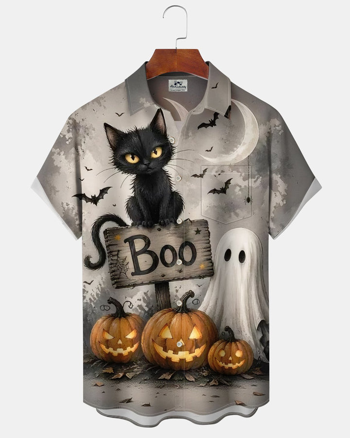 Alohadaddy® Holiday Halloween Graphic Print Button-Down Pocket Cardigan-Style Men&