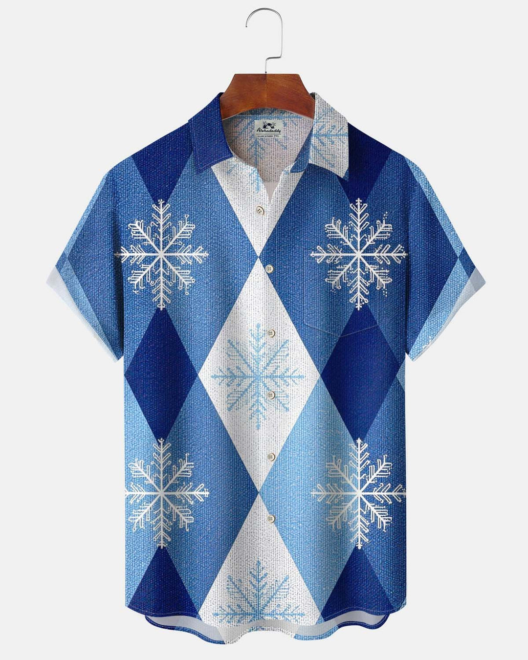 Alohadaddy® Men’s Short-Sleeve Button-Down Shirt Vintage-Style Christmas Snowflake Print with Pocket