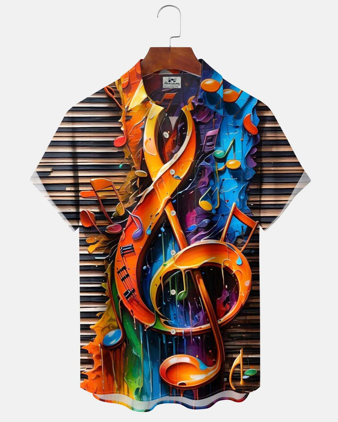 Alohadaddy® Men’s Short-Sleeve Button-Down Shirt  Vintage Musical Note Print with Pocket
